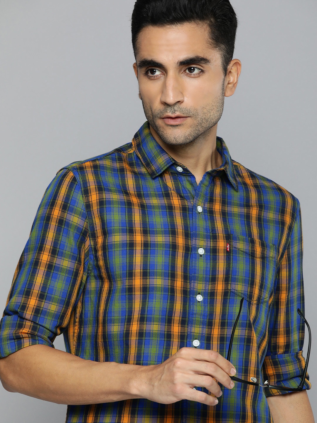 

Levis Slim Fit Checked Pure Cotton Casual Shirt, Blue
