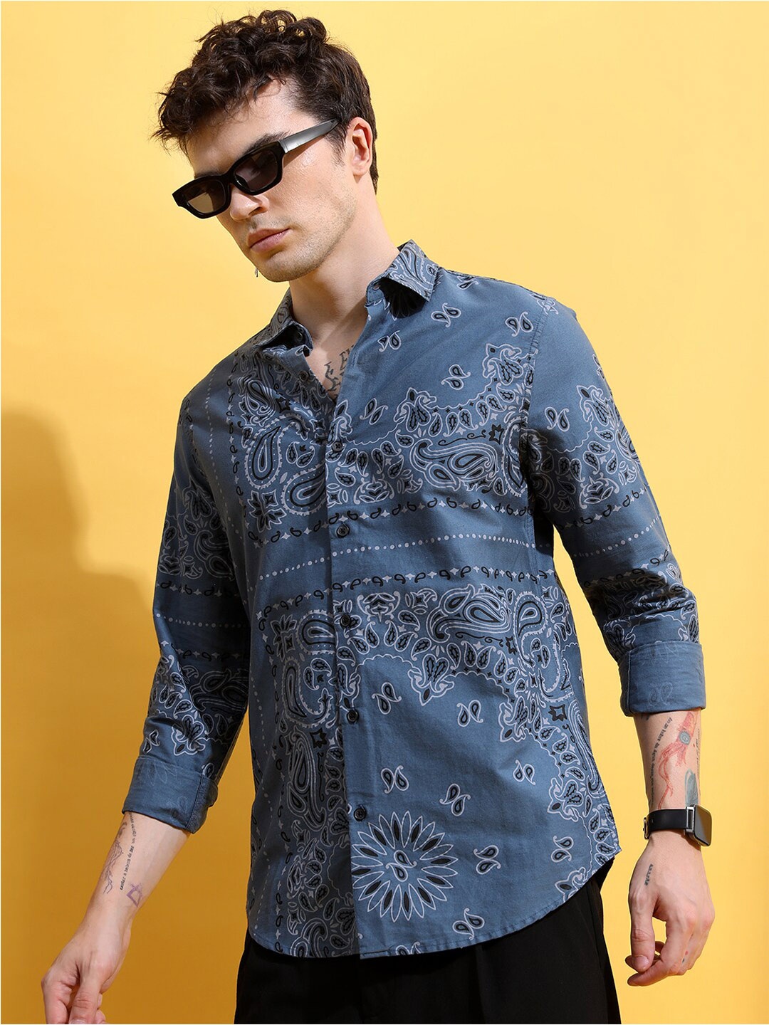 

KETCH Men Slim Fit Ethnic Motifs Printed Cotton Casual Shirt, Blue