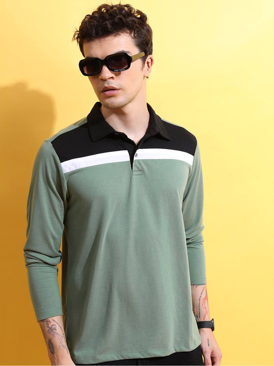 

KETCH Colourblocked Polo Collar Casual T-shirt, Green