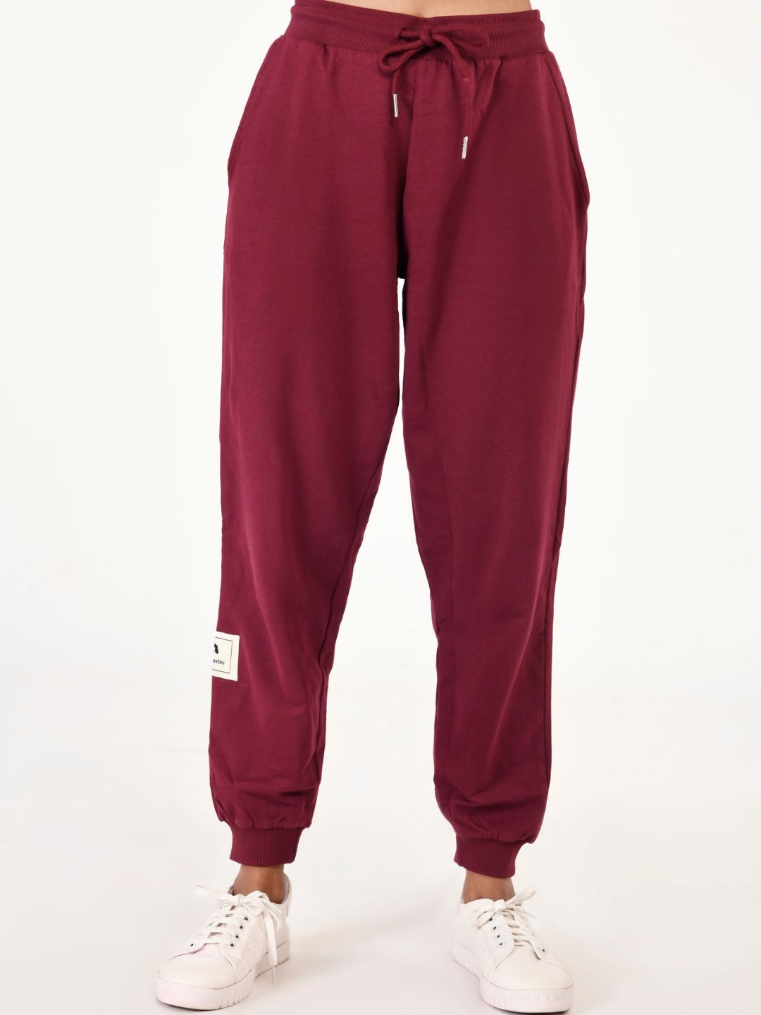 

aastey Women Comfort Fit Mid-Rise Pure Cotton Joggers, Maroon