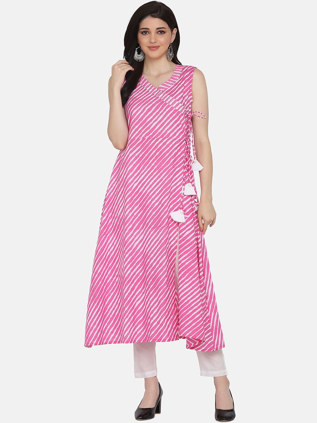 

KALINI Leheriya Printed Pure Cotton Kurta with Trousers, Pink