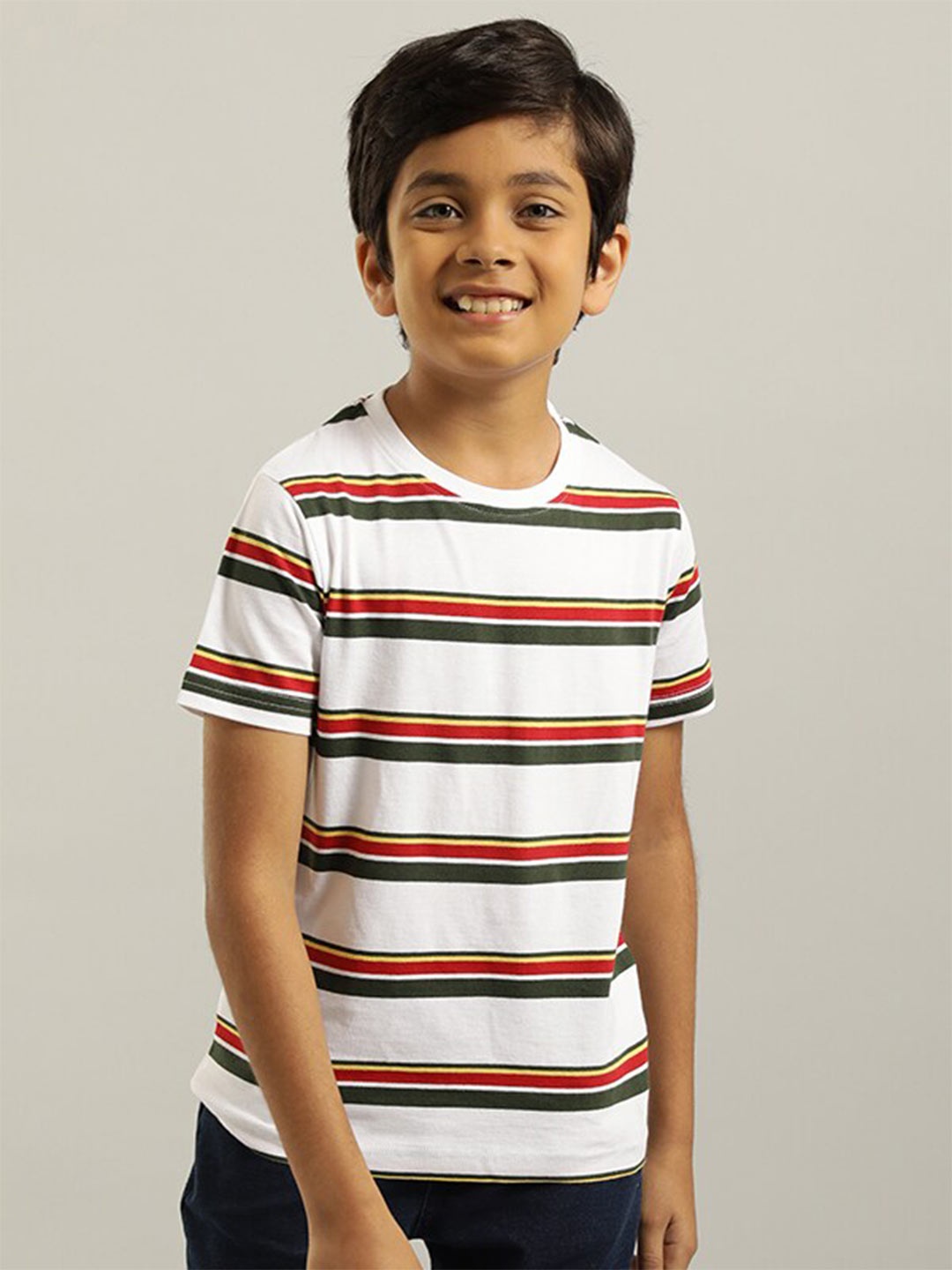 

Indian Terrain Boys Striped Cotton T-shirt, White