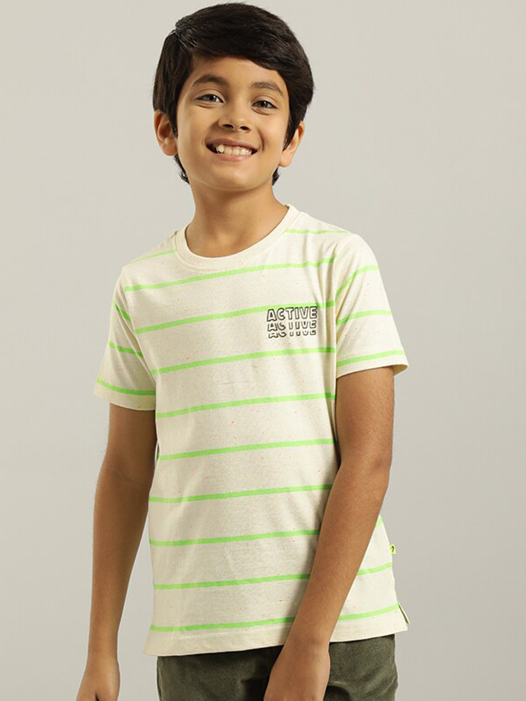 

Indian Terrain Boys Striped Pure Cotton T-shirt, White