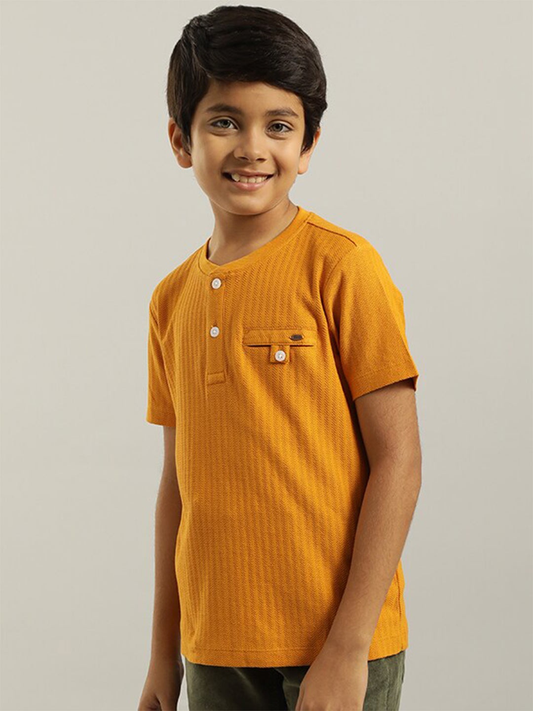 

Indian Terrain Boys Ribbed Pure Cotton T-shirt, Mustard