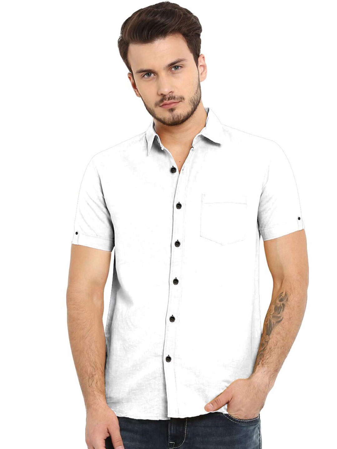

ETHNIC TRENDZ Spread Collar Standard Twill Pure Cotton Casual Shirt, White