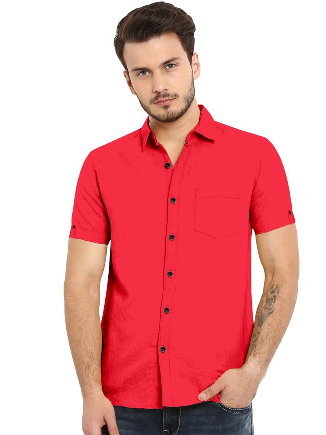 

ETHNIC TRENDZ Spread Collar Standard Twill Pure Cotton Casual Shirt, Pink
