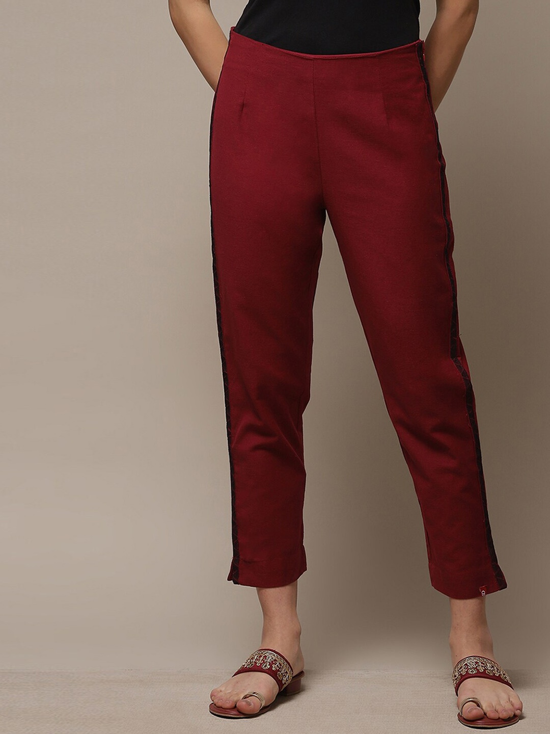 

Biba Women Relaxed Slim Fit Trousers, Maroon