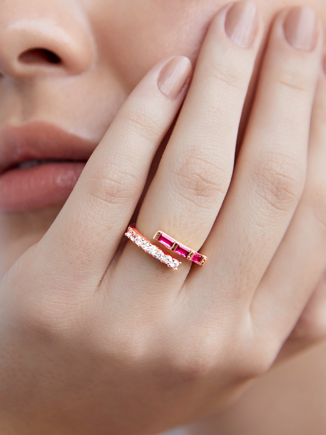 

AIKA BY MINUTIAE Rose Gold-Plated & Crystal-Studded Adjustable Finger Ring