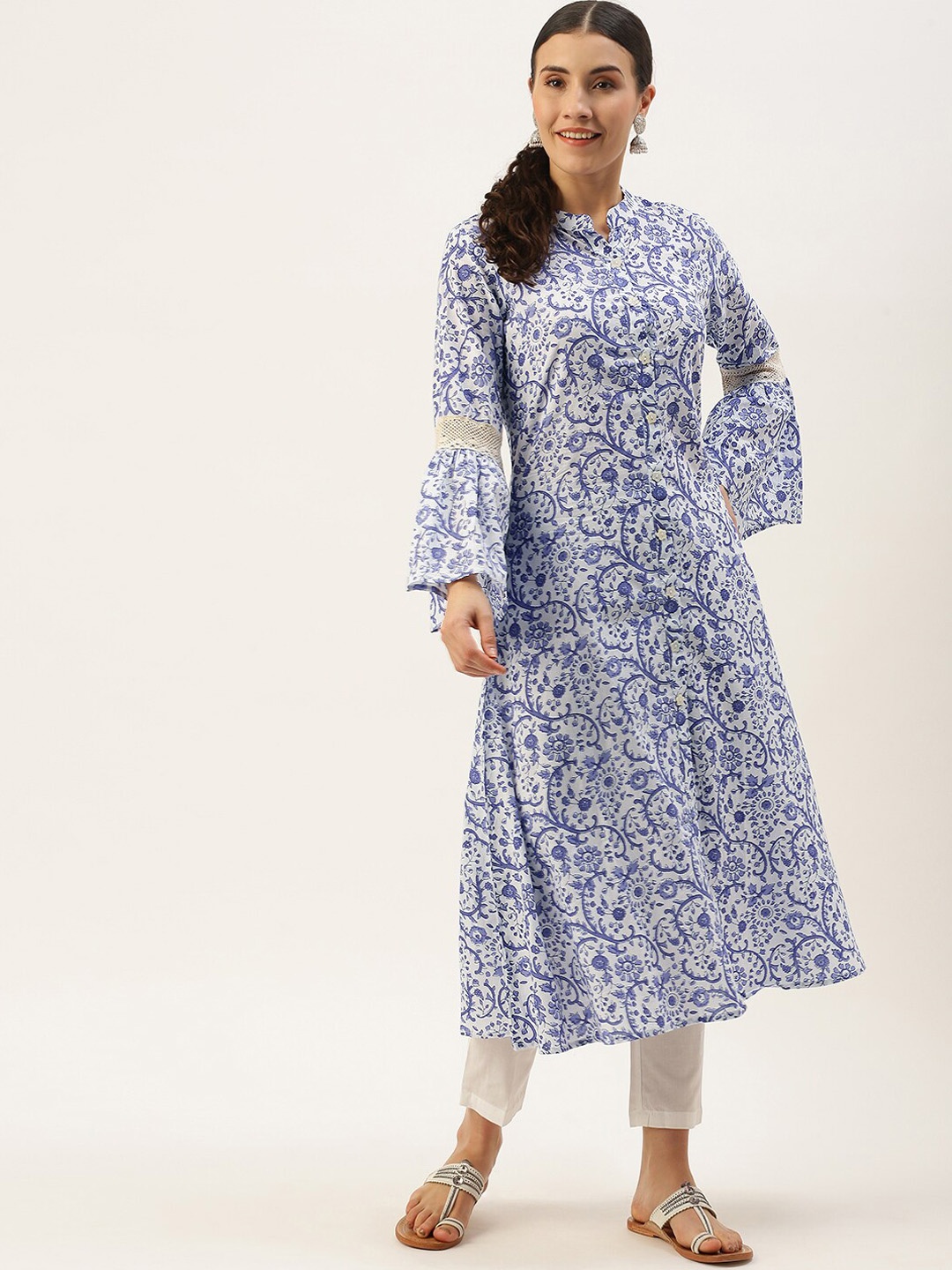 

Saanjh White Ethnic Motifs Printed Regular Pure Cotton Kurta With Trousers