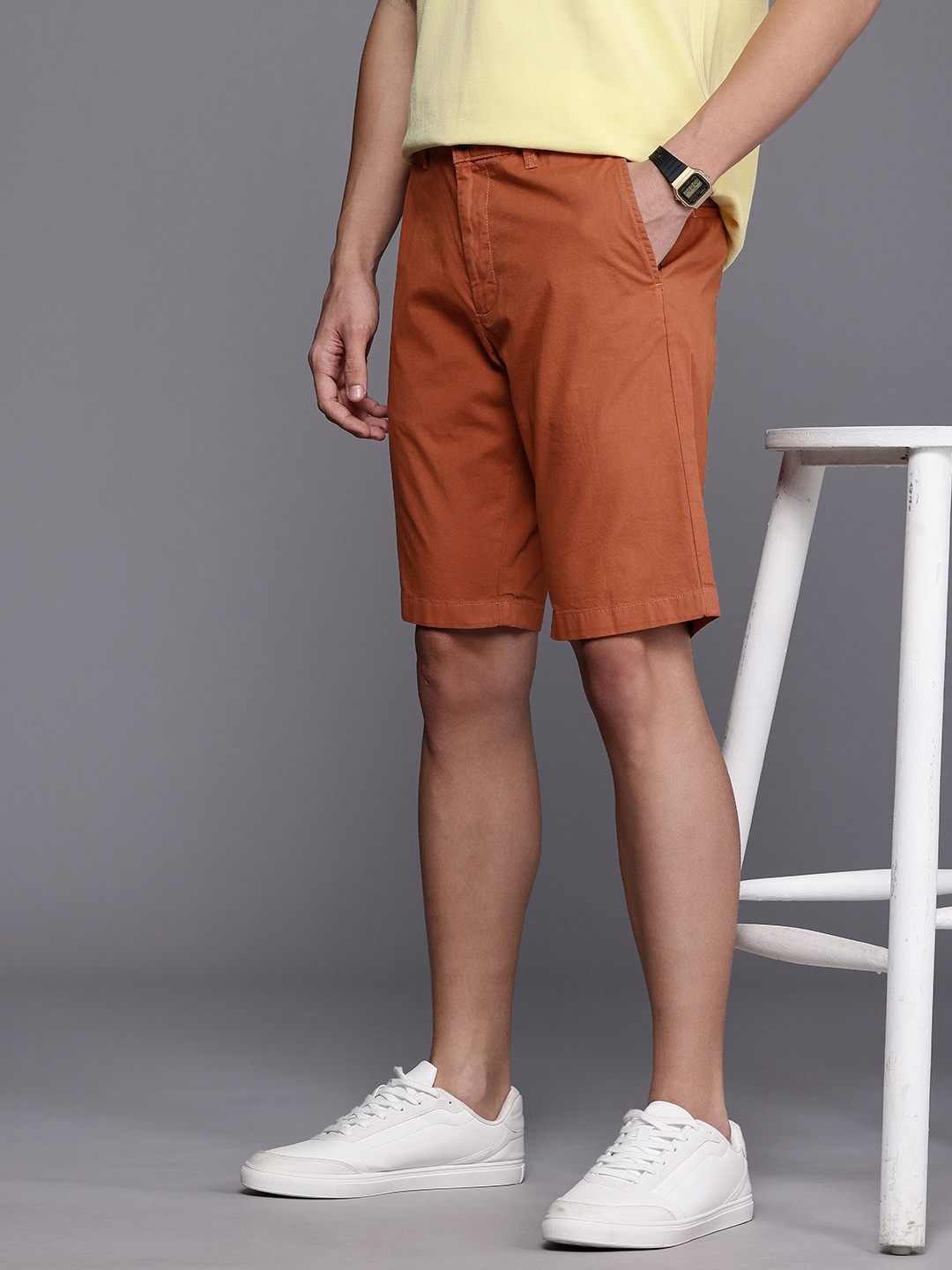 

Allen Solly Men Smart Slim Fit Pure Cotton Chino Shorts, Rust