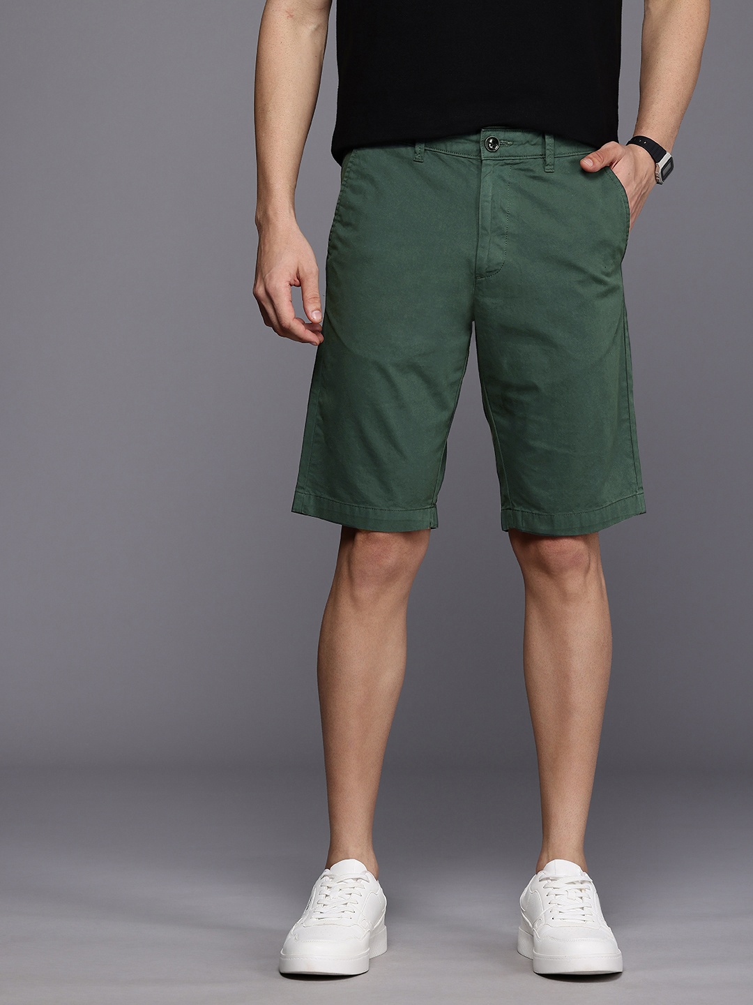 

Allen Solly Men Smart Slim Fit Pure Cotton Chino Shorts, Green