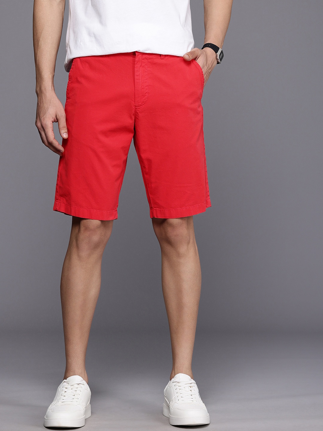 

Allen Solly Men Smart Slim Fit Pure Cotton Chino Shorts, Red