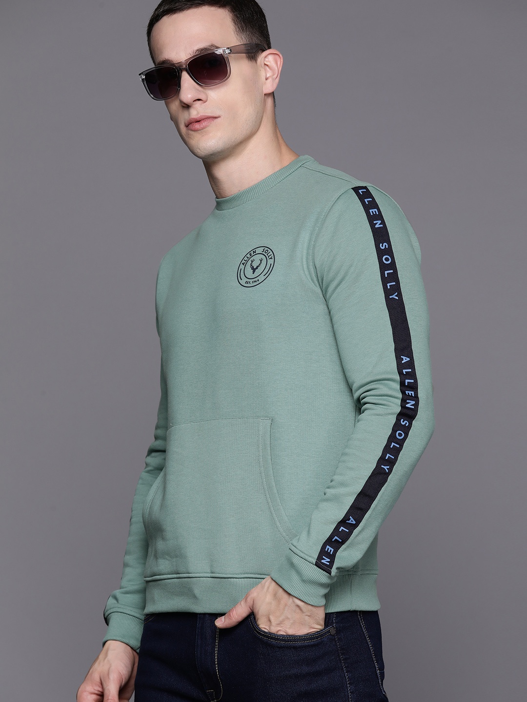 

Allen Solly Brand Logo Printed Contrast Taping Detailed Sweatshirt, Green