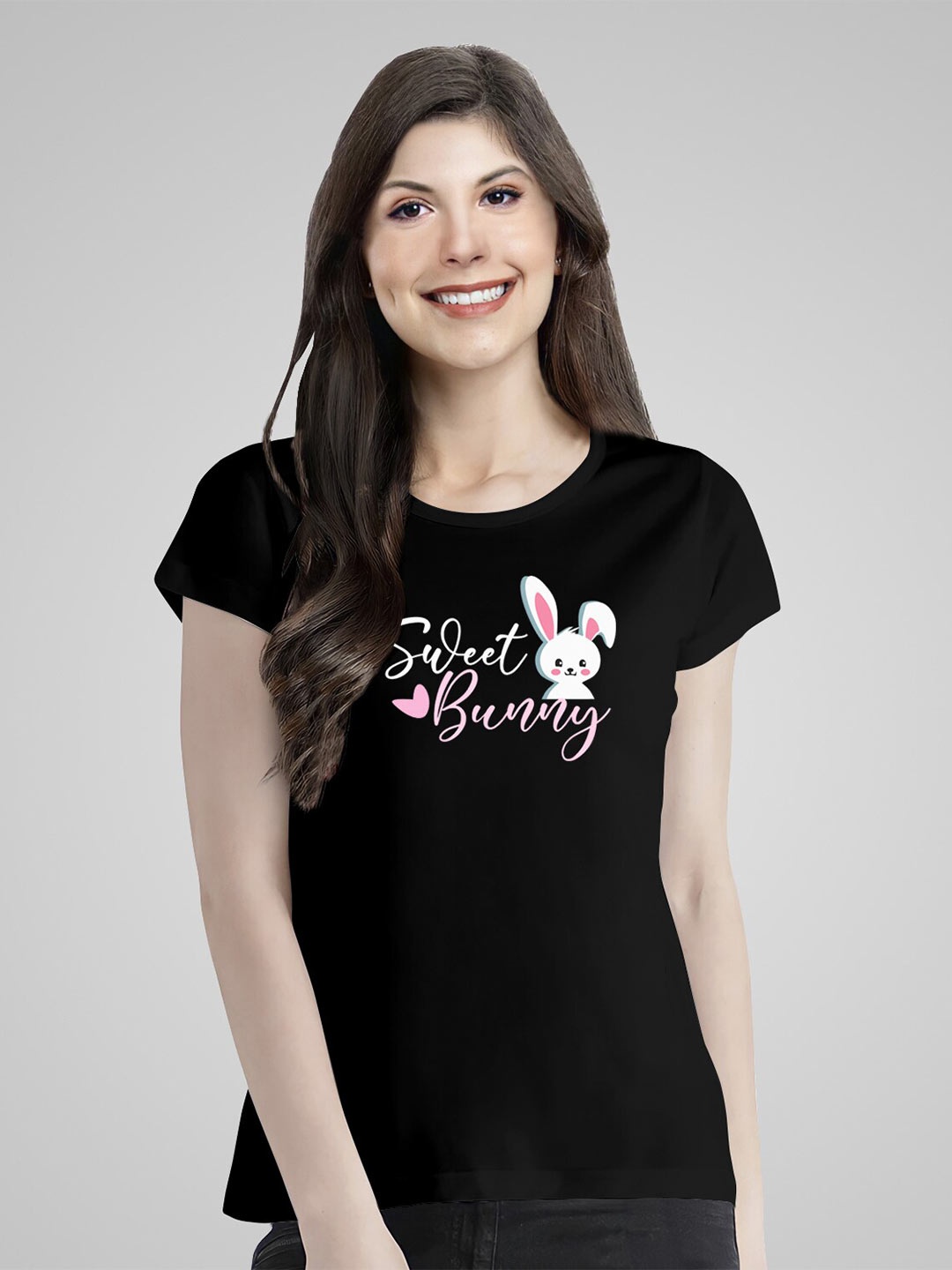 Pootlu Women Black Typography Printed Extended Sleeves T-shirt