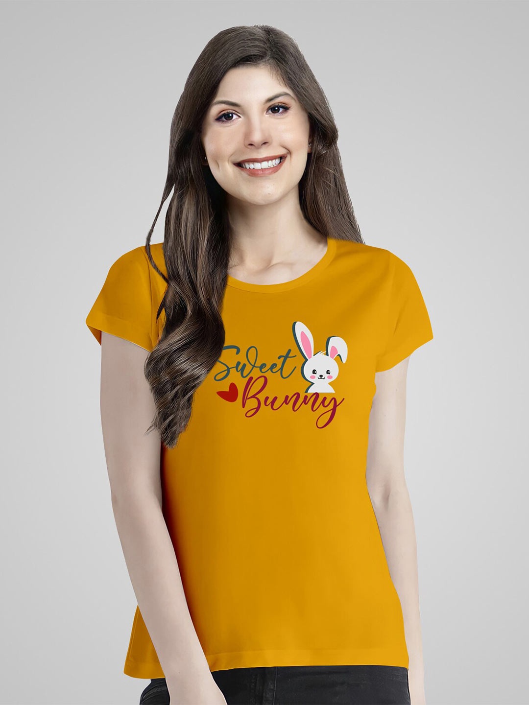 

Pootlu Women Yellow Printed Extended Sleeves T-shirt