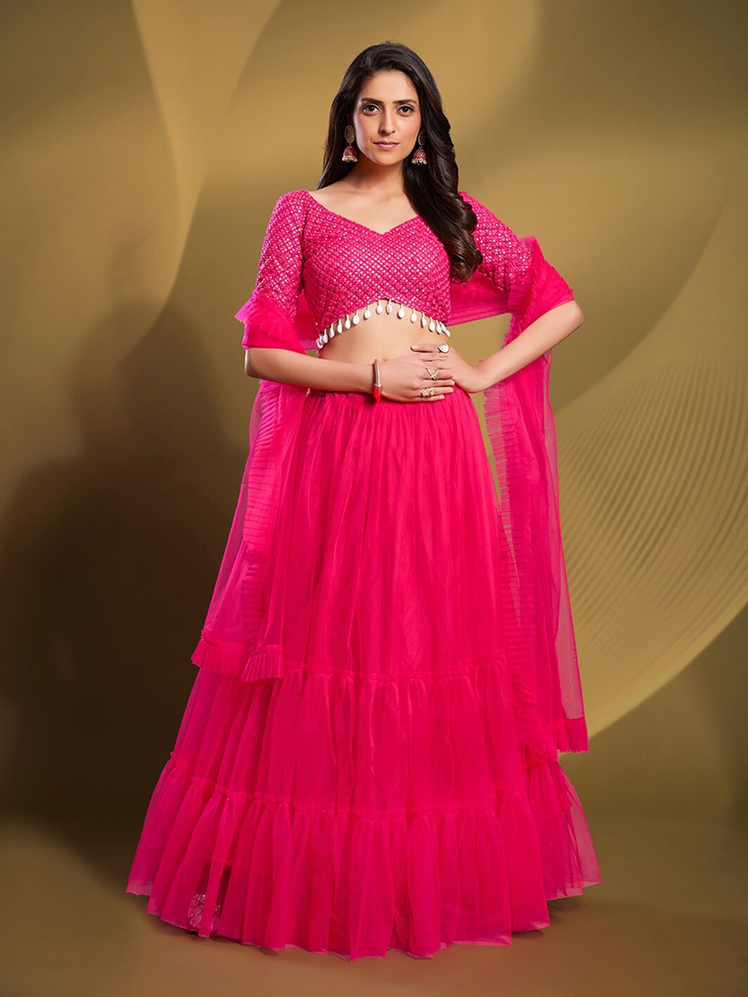 

Fusionic Embroidered Semi-Stitched Lehenga & Unstitched Blouse With Dupatta, Pink