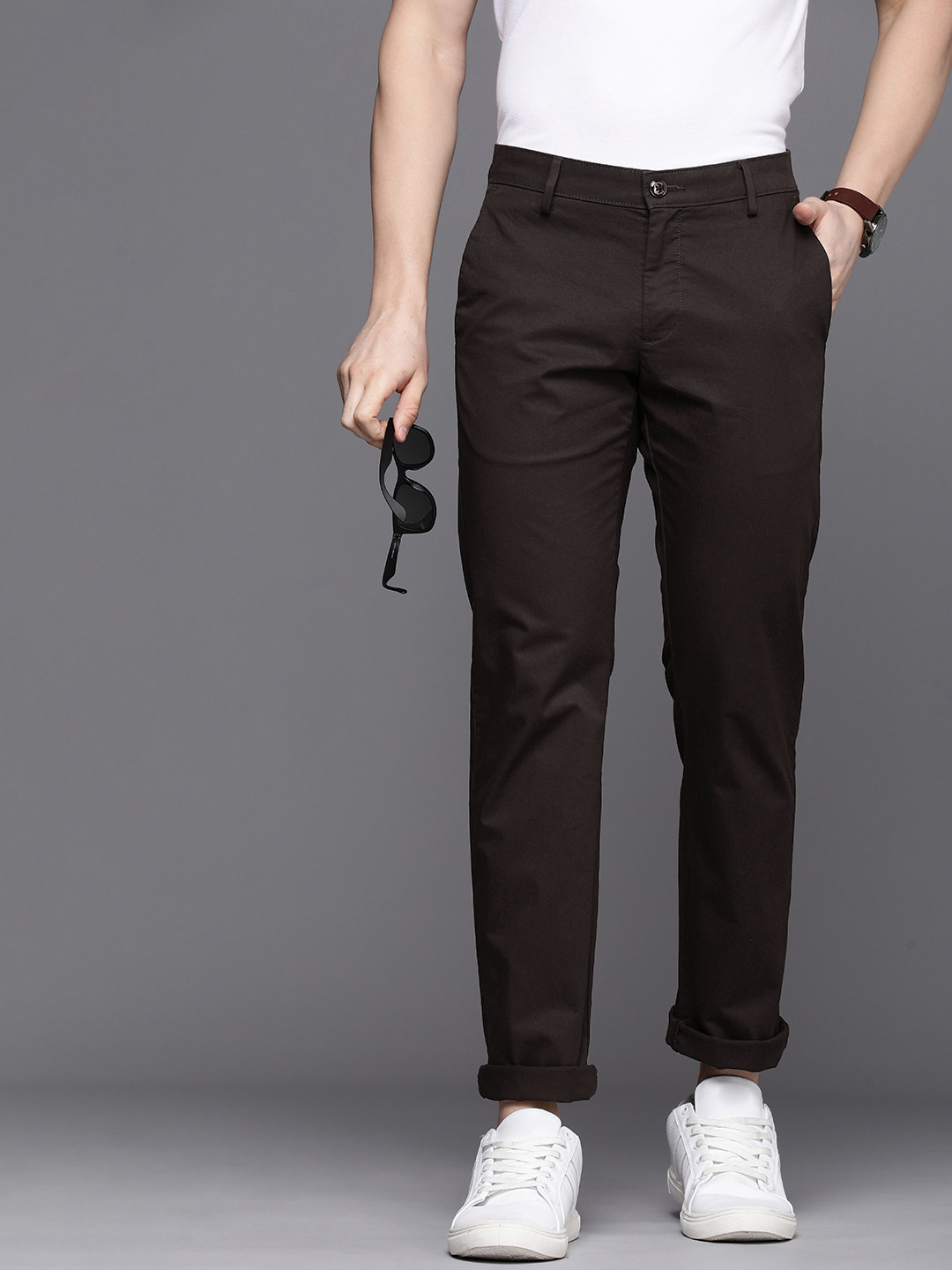 

Allen Solly Men Mid-Rise Slim Fit Chinos, Coffee brown