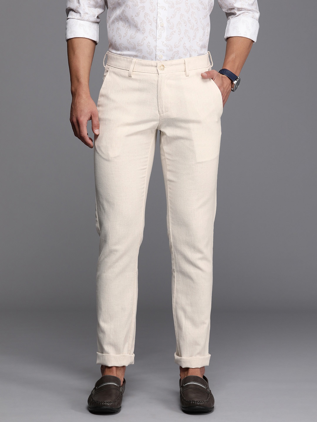 

Allen Solly Men Smart Slim Fit Chinos Smart Casual Trousers, Beige
