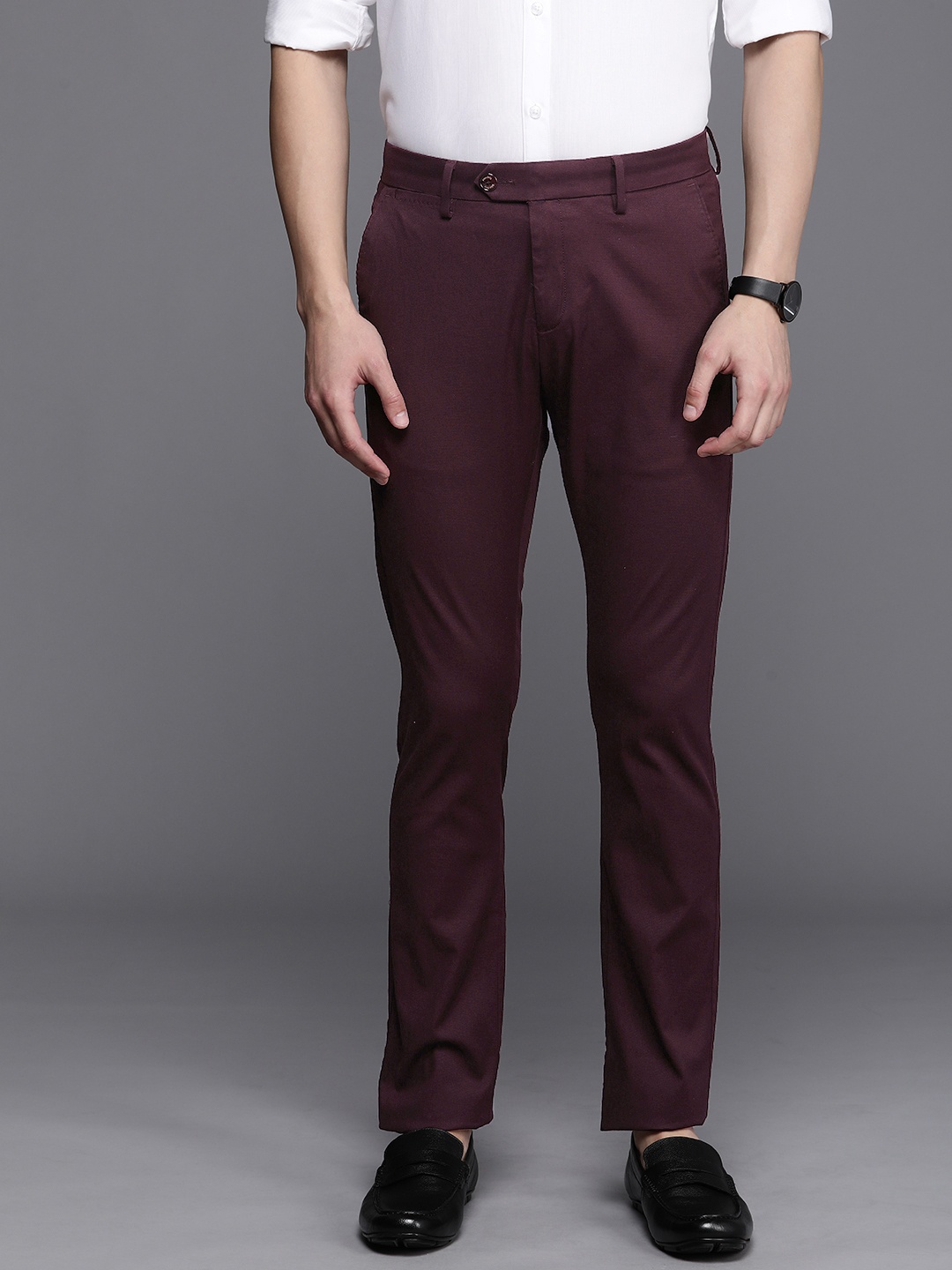 

Allen Solly Men Smart Slim Fit Trousers, Burgundy