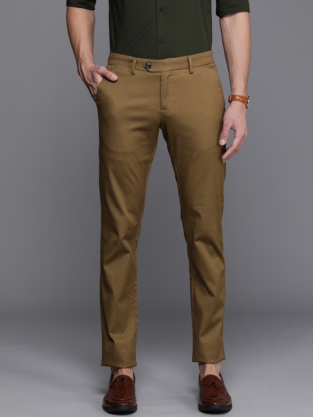 

Allen Solly Men Smart Slim Fit Trousers, Khaki