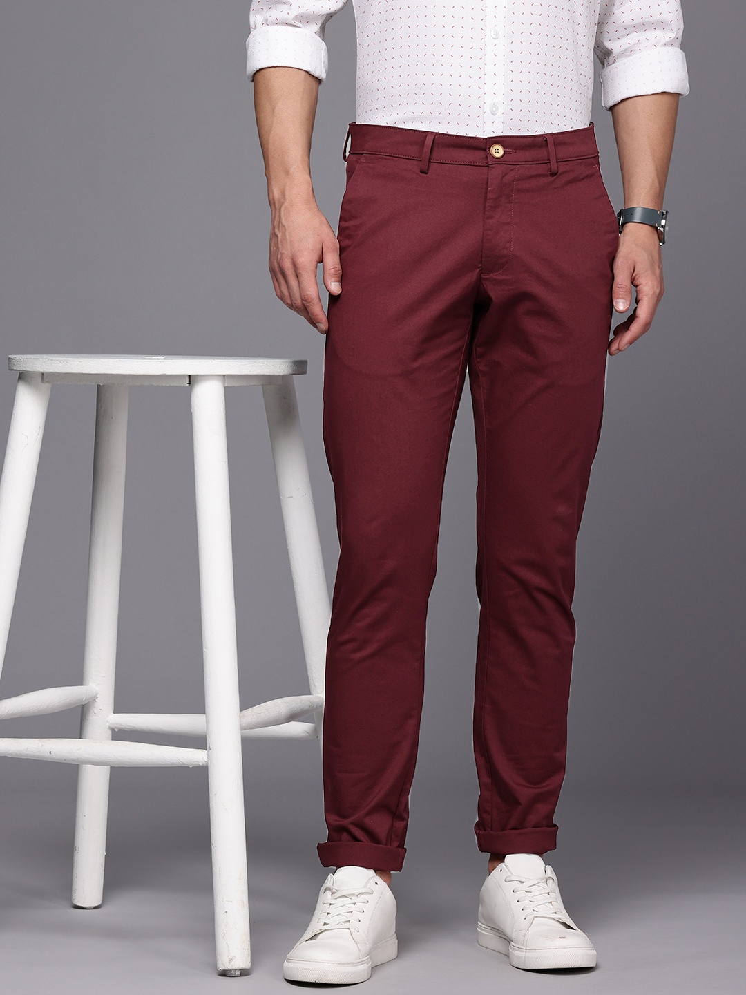 

Allen Solly Men Smart Slim Fit Smart Casual Chinos Trousers, Maroon