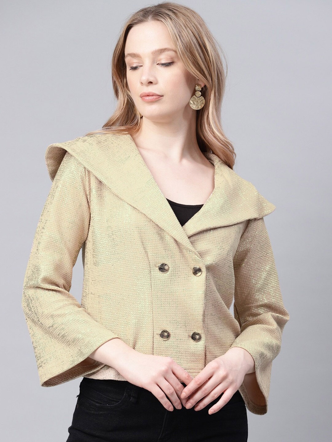 

Mast & Harbour Women Beige Self Design Double-Breasted Blazer