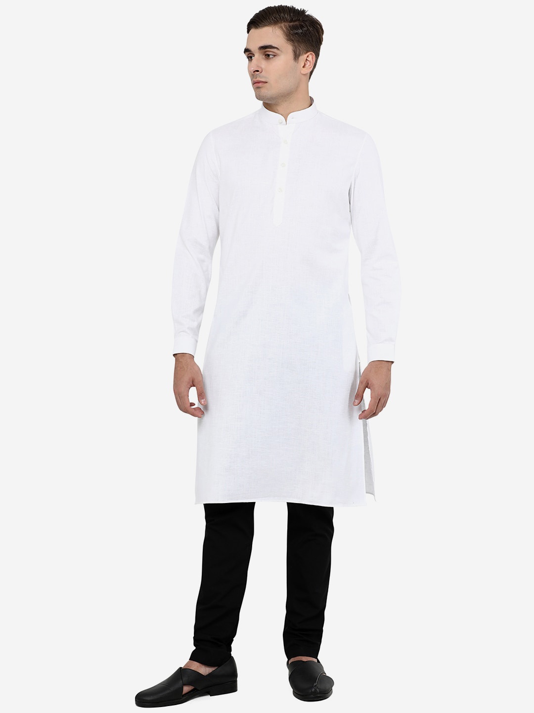 

JADE BLUE Mandarin Collar Straight Cotton Kurta, White