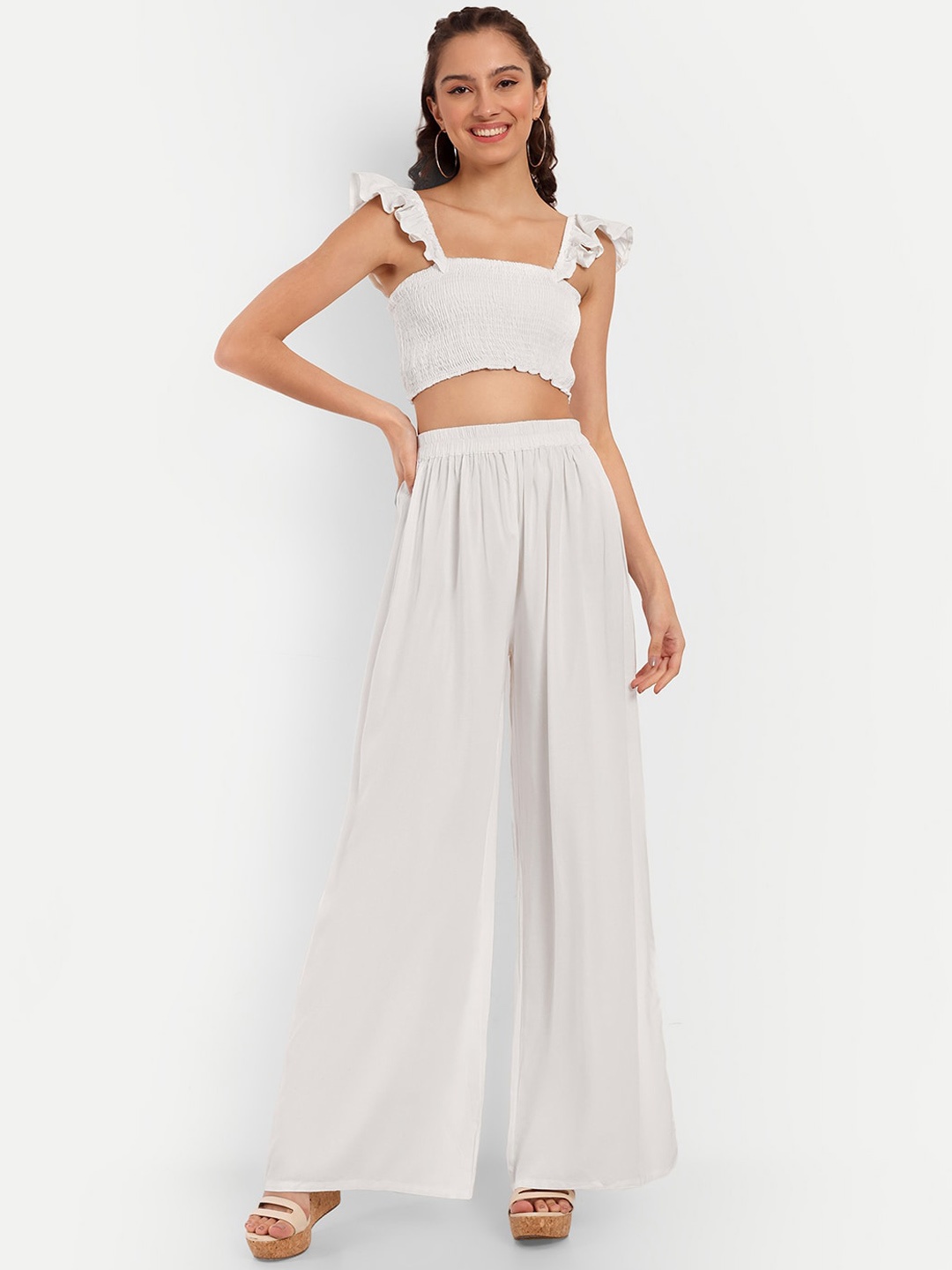 

OTORVA Women Flared High-Rise Parallel Trousers, White