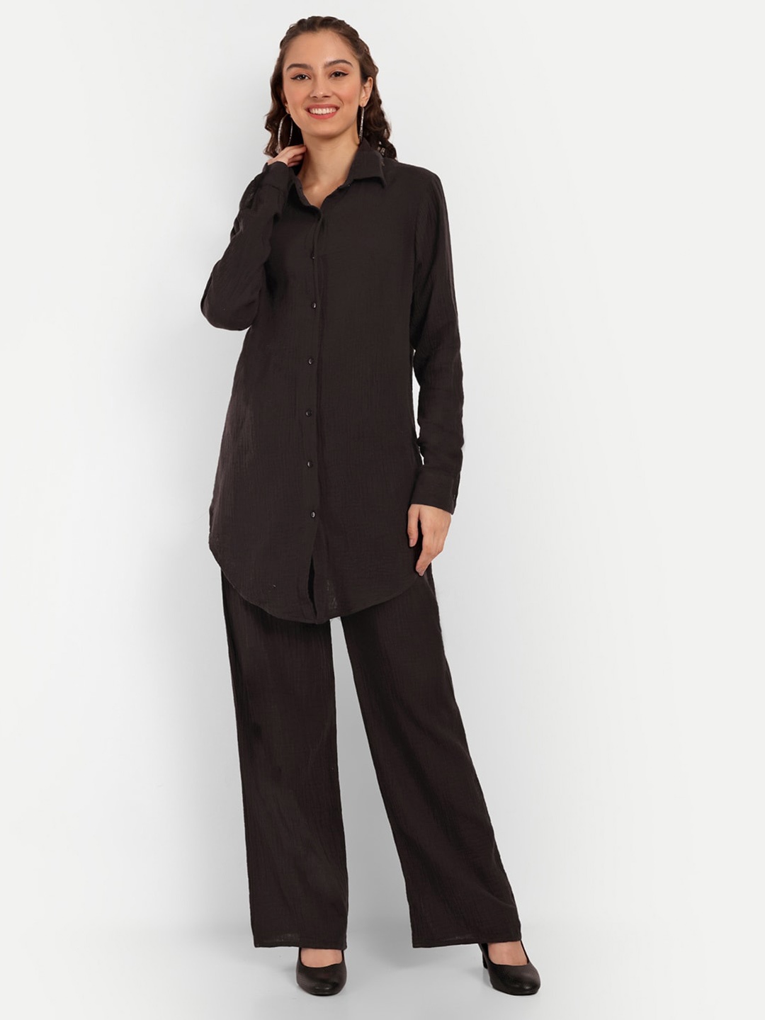 

OTORVA Spread Collar Opaque Casual Shirt, Coffee brown