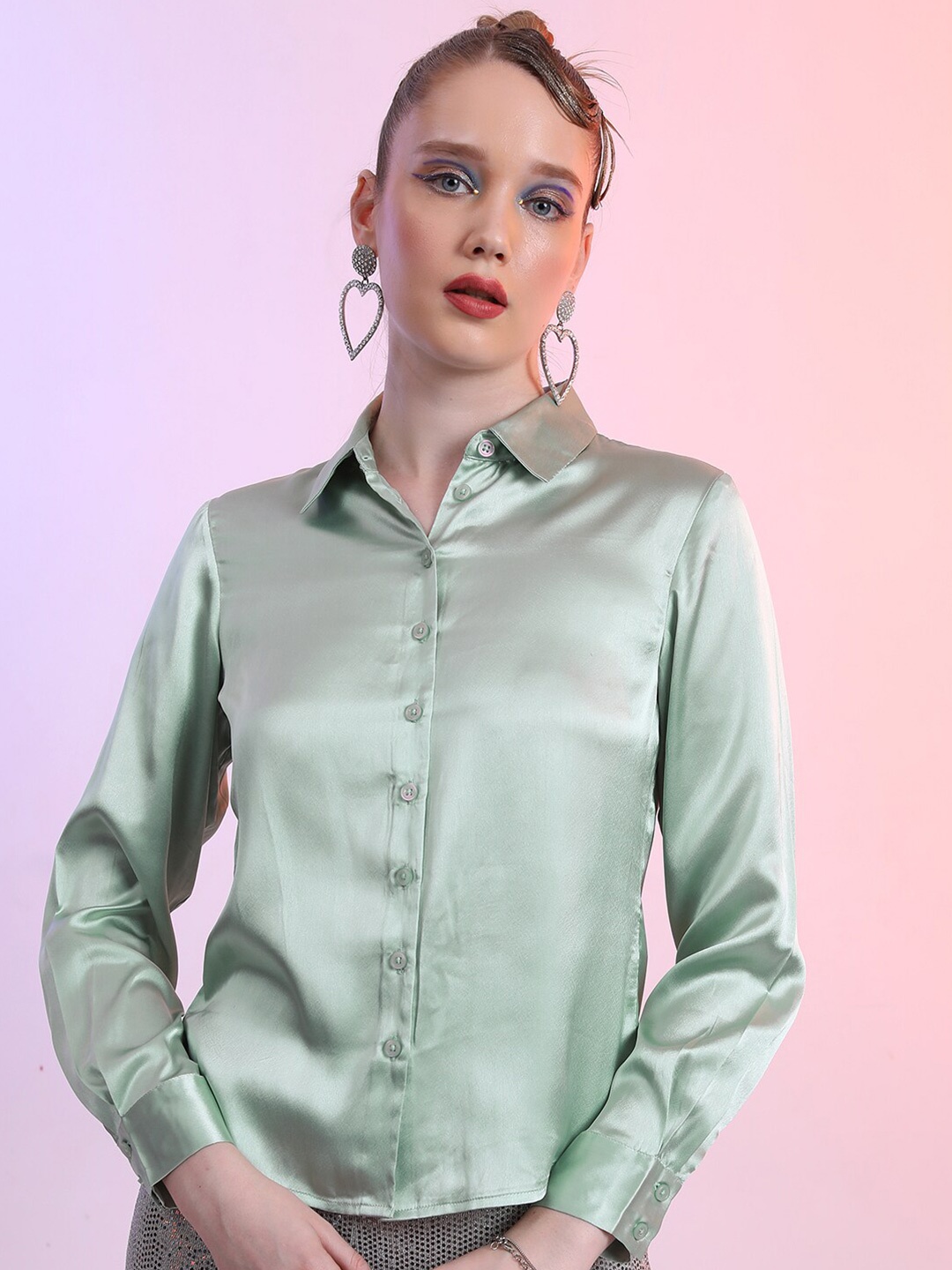 

KETCH Satin Casual Shirt, Green