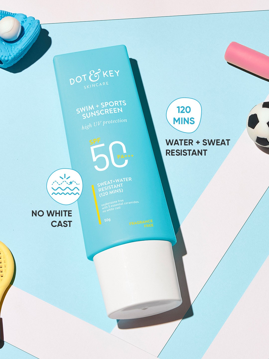 

DOT & KEY Swim+Sports SPF 50 PA+++ Sunscreen with 5 Essential Ceramides - 50 g, Blue