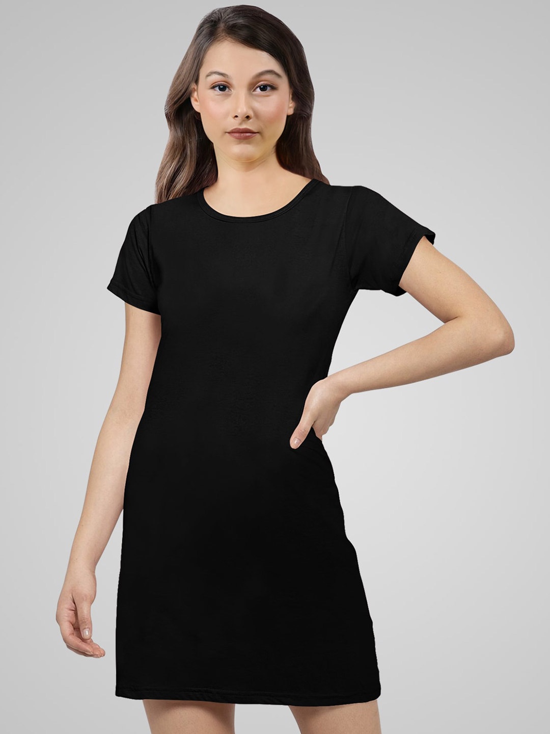 

Pootlu Round Neck Longline Pure Cotton T-shirt, Black