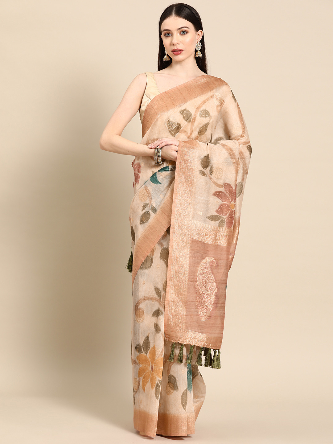 

Tasarika Floral Zari Silk Cotton Chanderi Saree, Pink