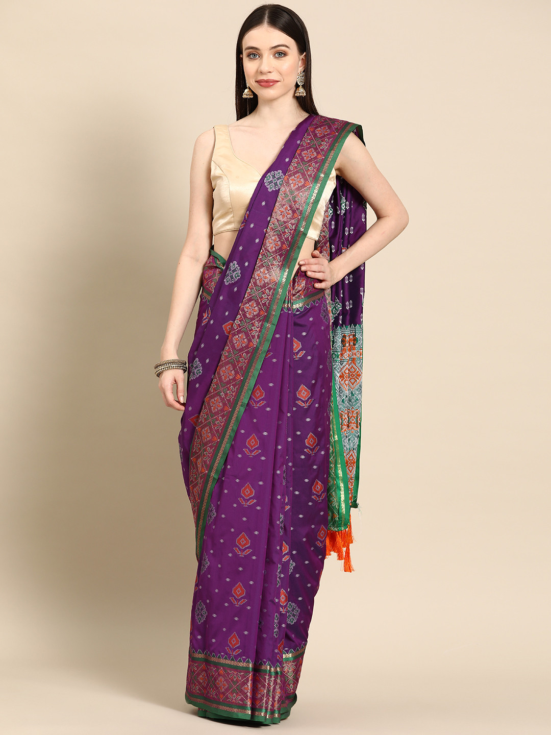 

Tasarika Ethnic Motifs Zari Silk Blend Patola Saree, Purple