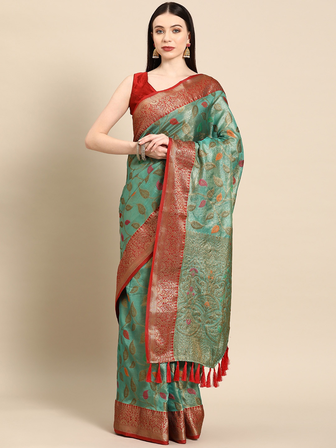 

Tasarika Floral Zari Tissue Saree, Blue