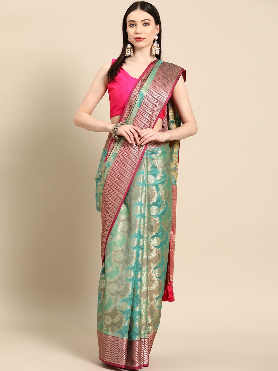 

Tasarika Ethnic Motifs Zari Organza Banarasi Saree, Green