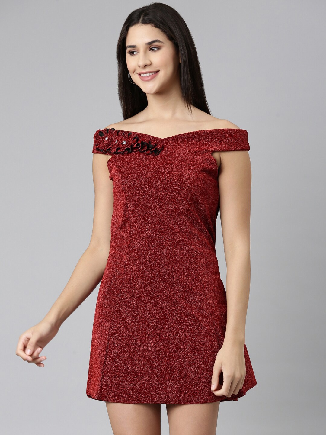 

SHOWOFF Off-Shoulder Embellished Bodycon Midi Dress, Maroon