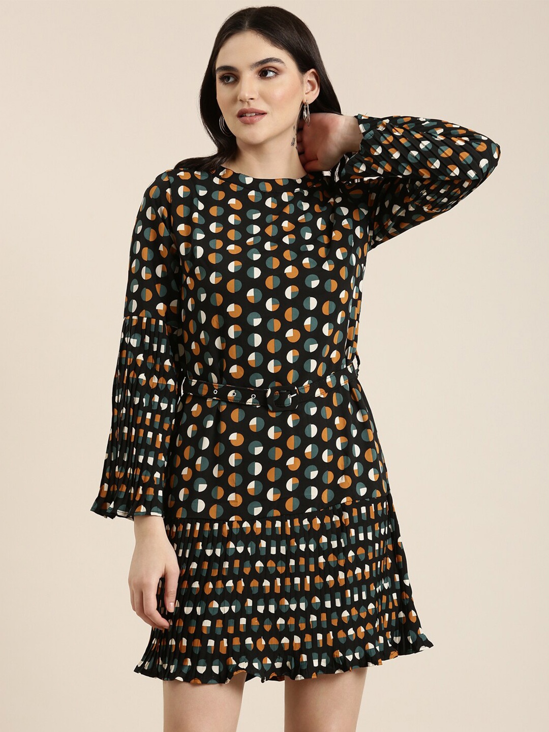 

SHOWOFF Polka Dot Print Crepe A-Line Dress, Black