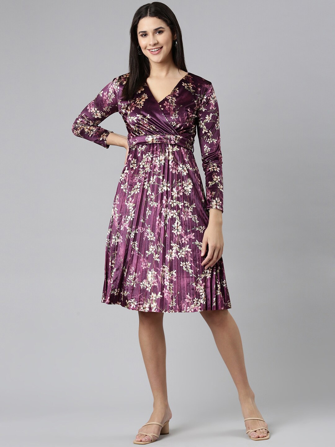 

SHOWOFF Floral Printed Wrap Midi Dress, Violet