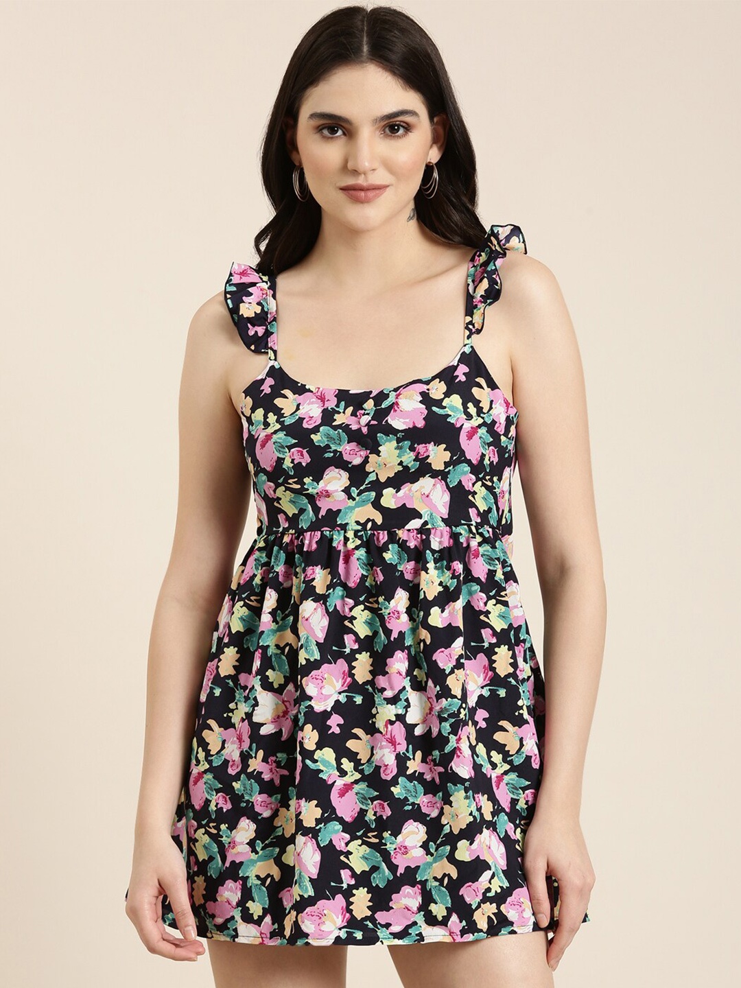 

SHOWOFF Floral Printed Fit & Flare Mini Dress, Black