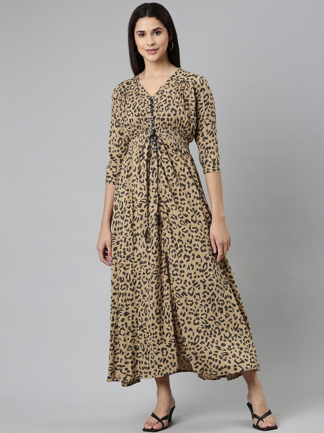 

SHOWOFF Animal Printed A-line Midi Dress, Khaki