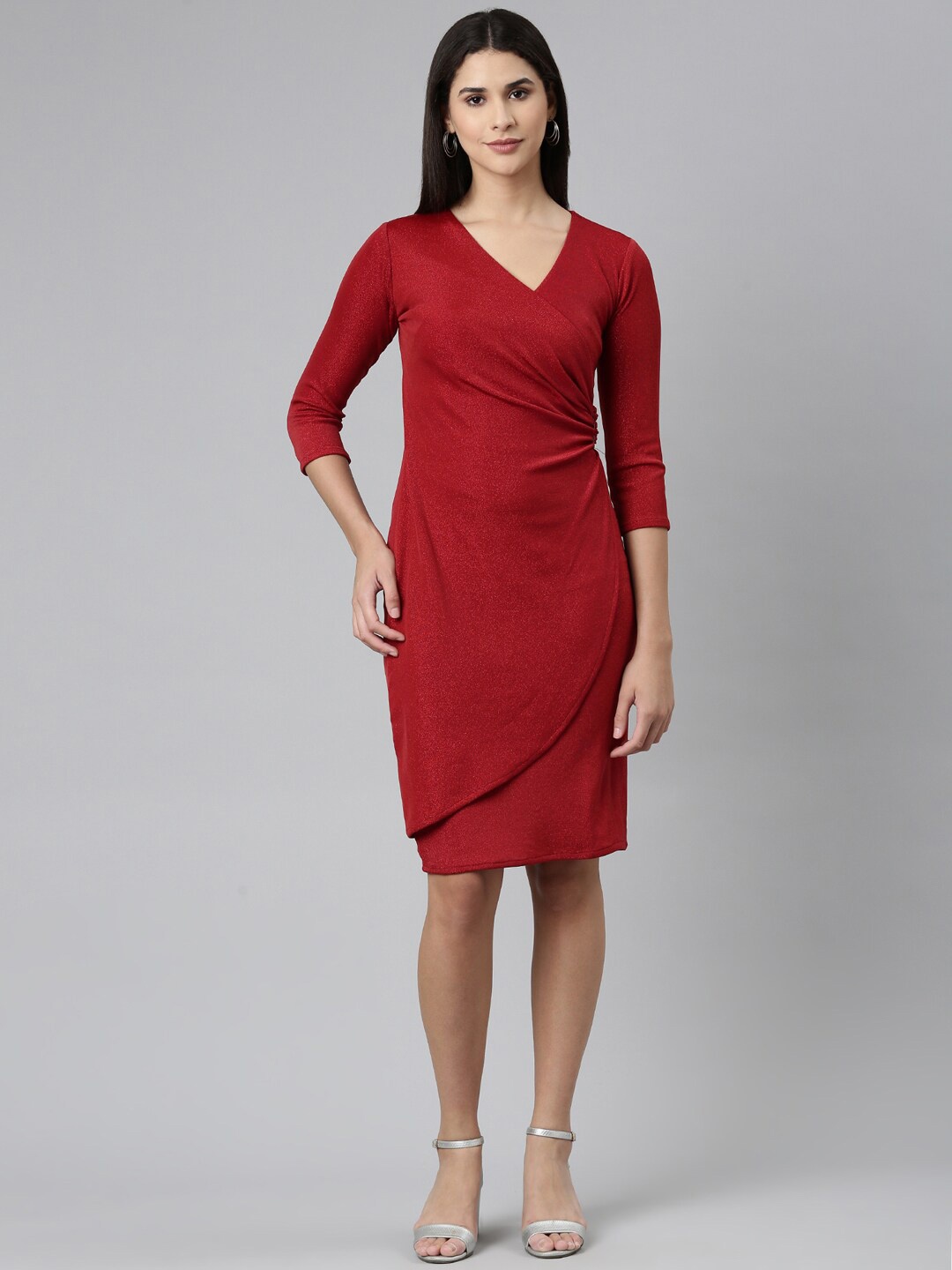 

SHOWOFF V-Neck Wrap Dress, Red