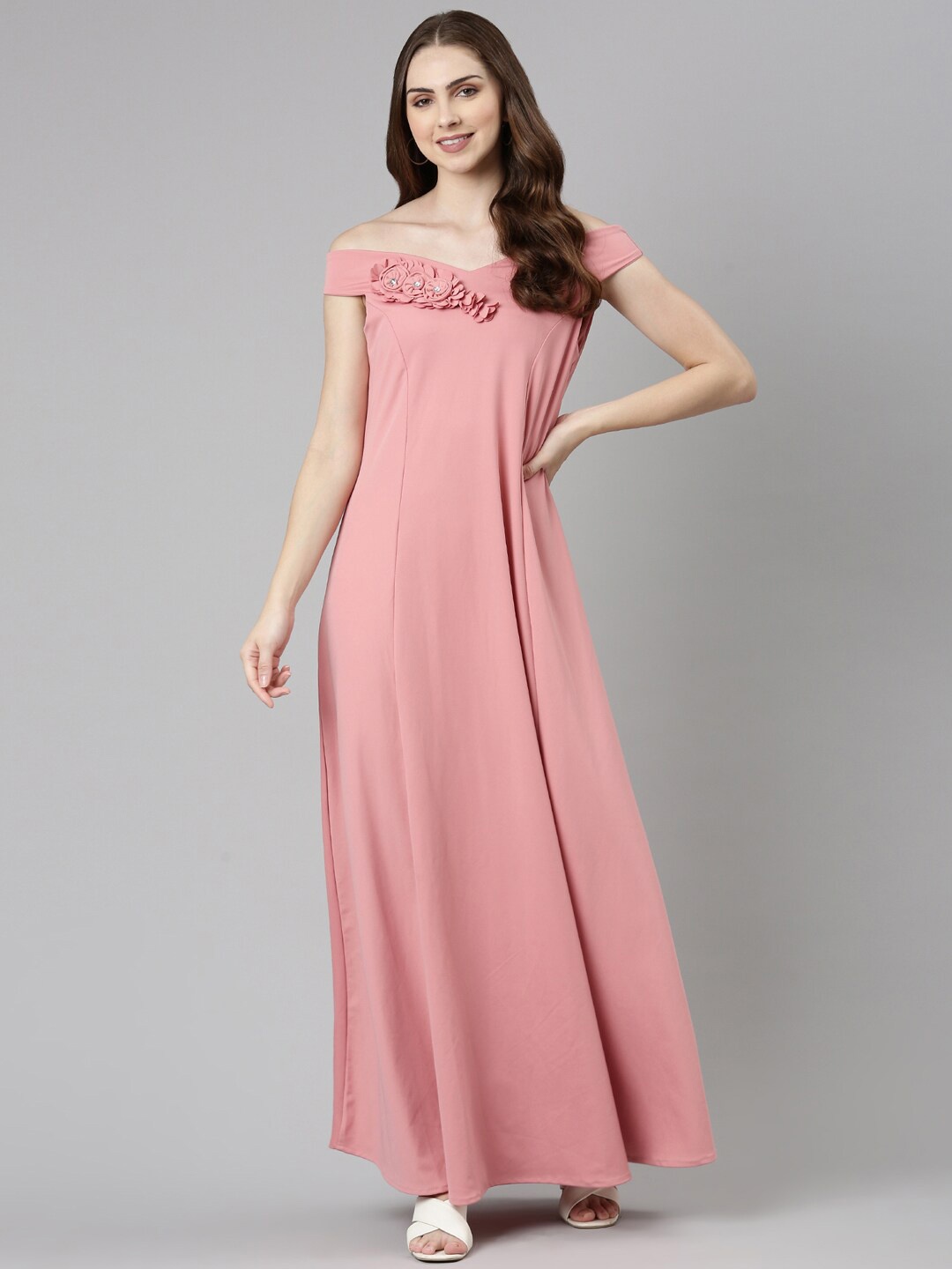 

SHOWOFF Off Shoulder Corsage Maxi Dress, Peach