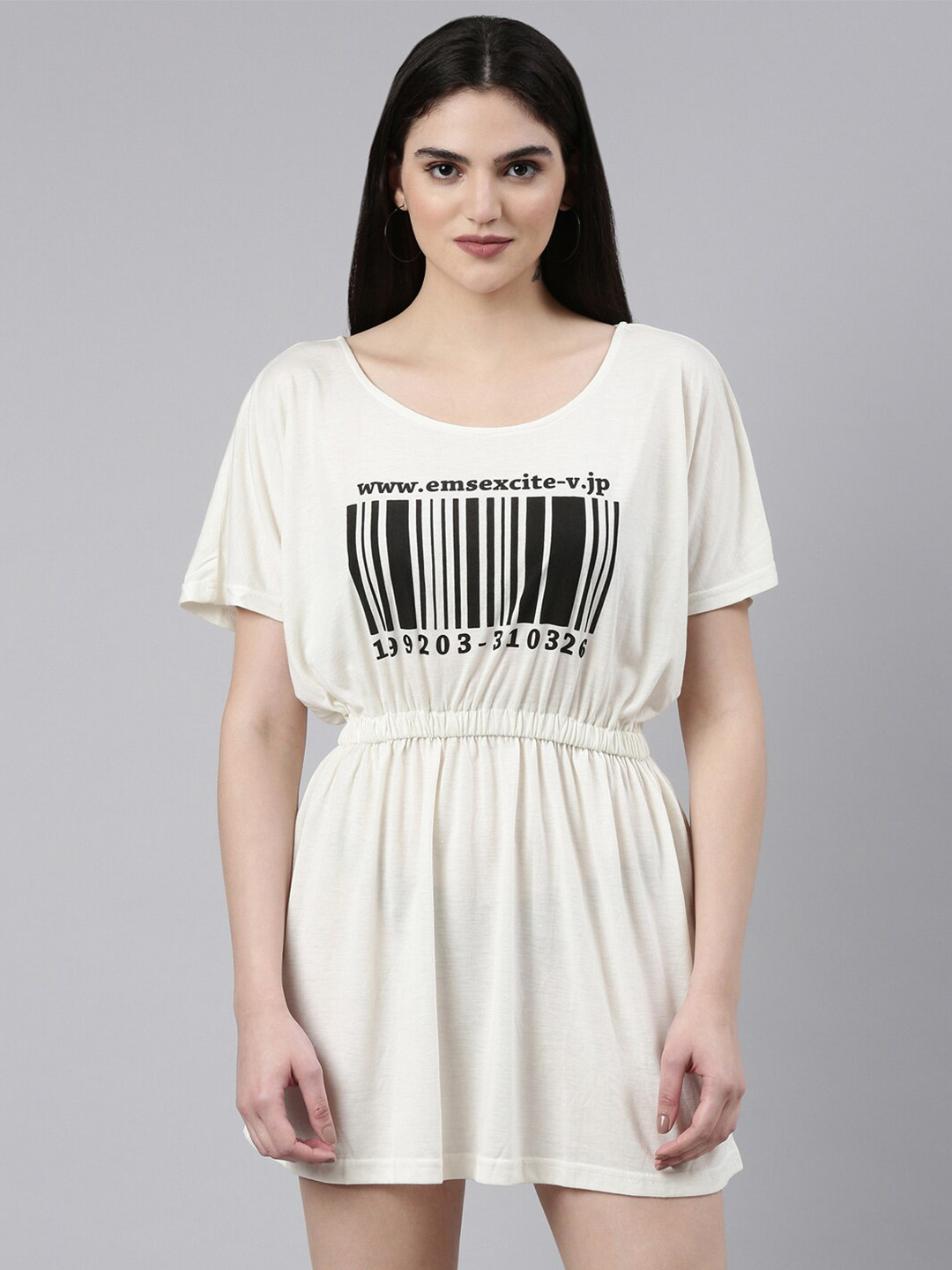 

SHOWOFF Print T-shirt Mini Dress, Cream