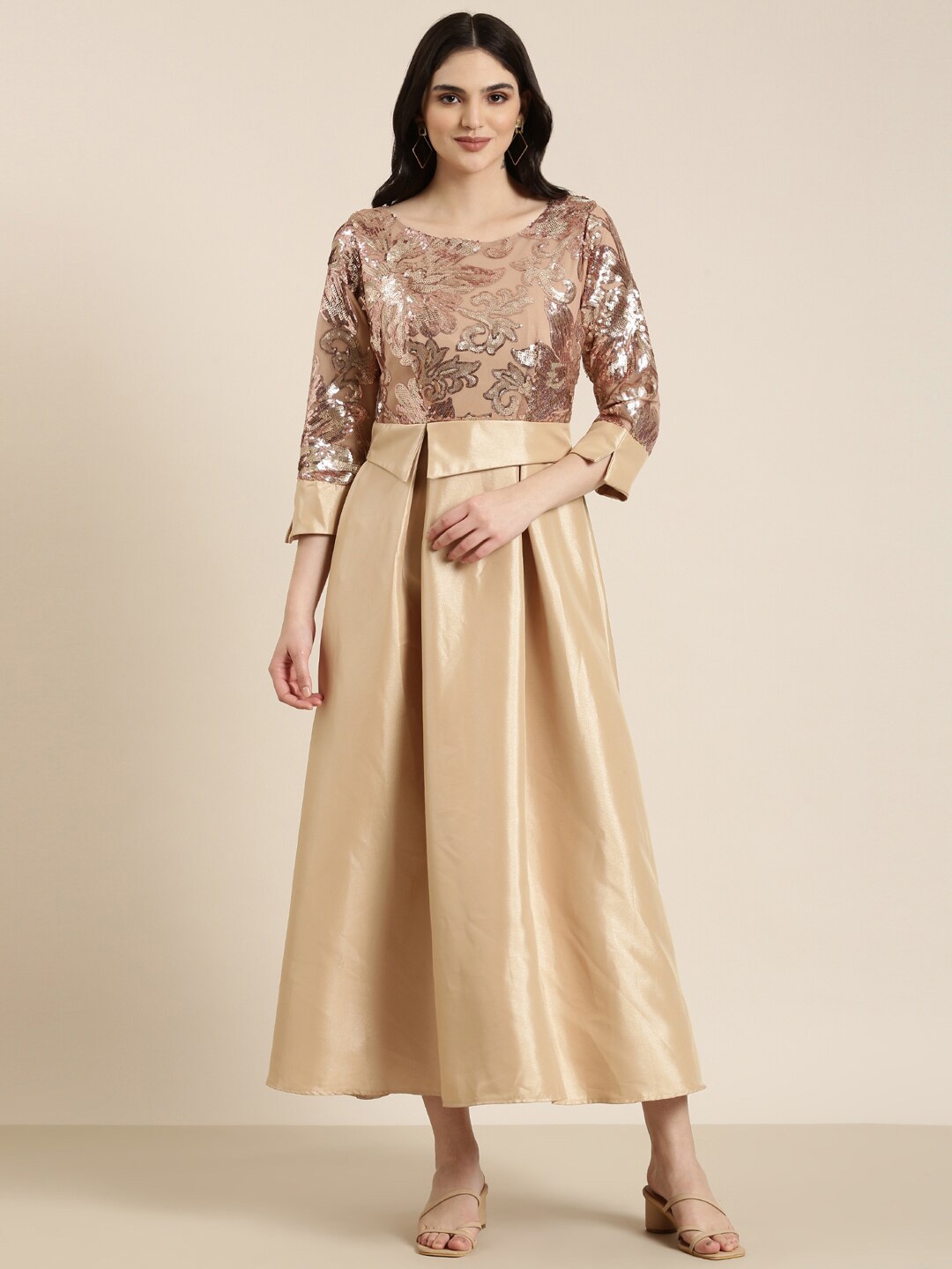 

SHOWOFF Embellished Fit & Flare Dress, Gold