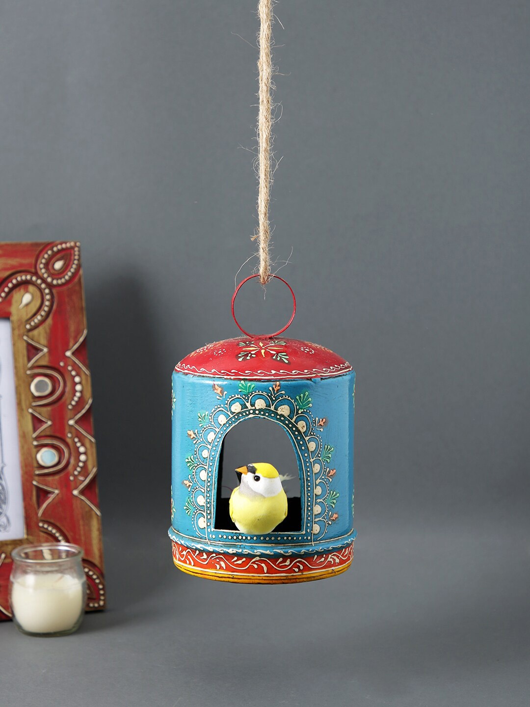 

Aapno Rajasthan Blue & Red Metallic Hanging Birdhouse