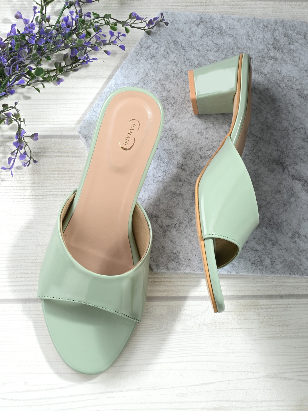 

PANAHI Open Toe Block Heels, Sea green