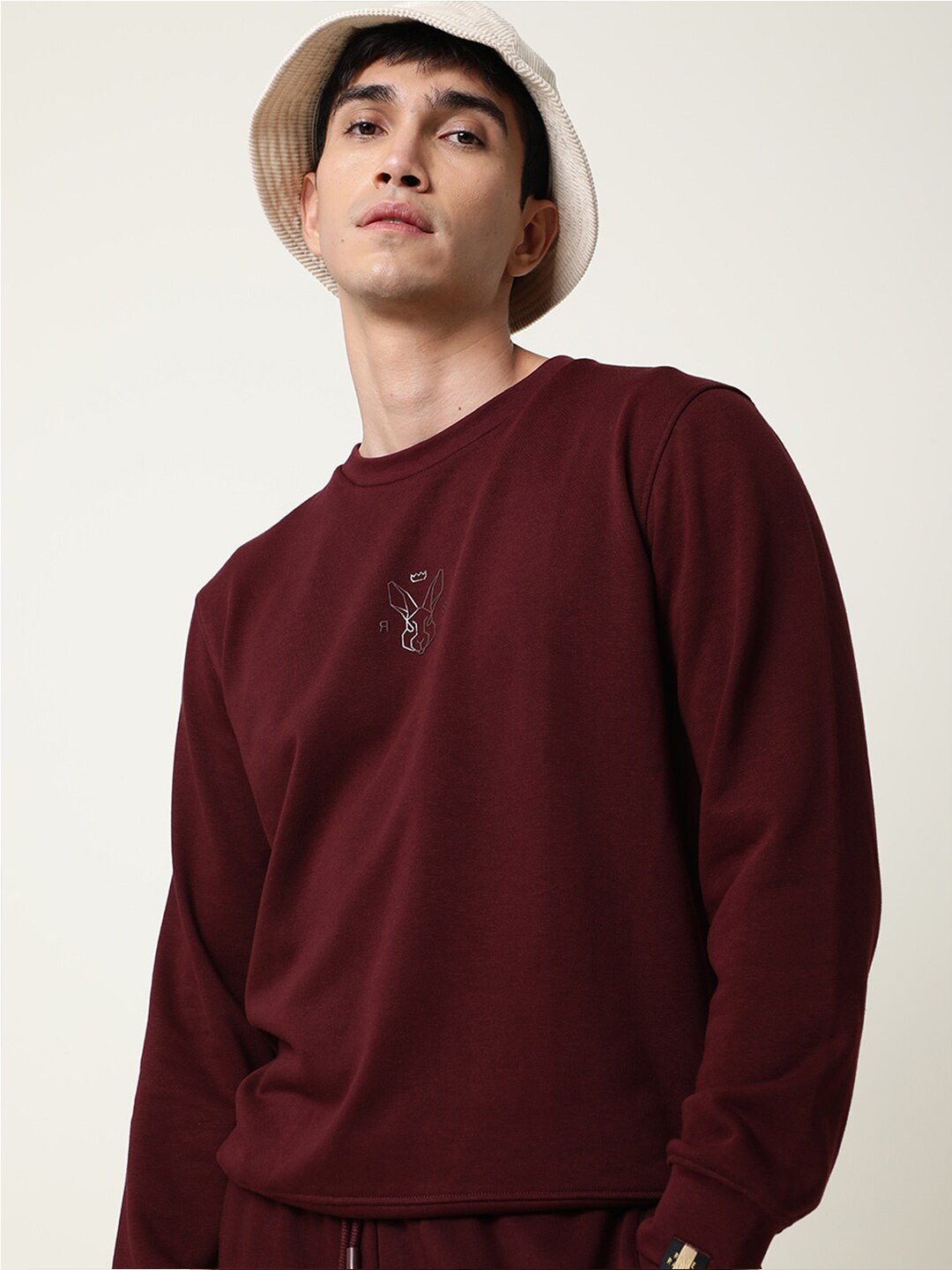 

RARE RABBIT Men Zen Slim Fit Round Neck Sweatshirt, Maroon