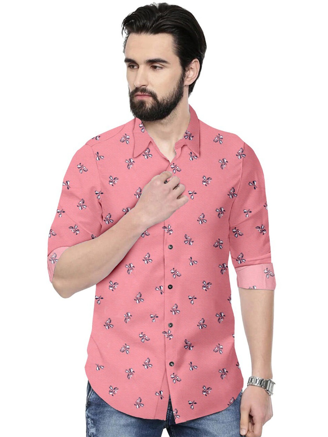 

ETHNIC TRENDZ Standard Conversational Printed Twill Casual Pure Cotton Shirt, Peach