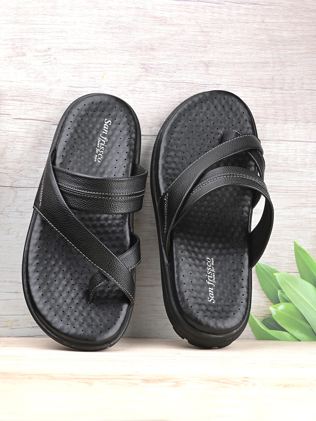 

San Frissco Men Open One Toe Comfort Sandals, Black